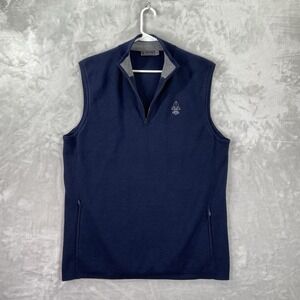 G/FORE Vest Mens XL Wool 1/4 Zip Lined Pullover Golf Logo Blue Casual Preppy